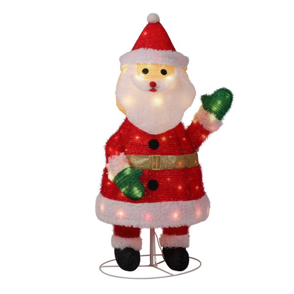 3.3FT Lighted Santa Claus Waving Hand Christmas Yard Decorations, Pre-lit Pull Up Santa with 100 Warm White LEDs, for Xmas Outdoor Holiday Indoor Decor Lighted Holiday Displays