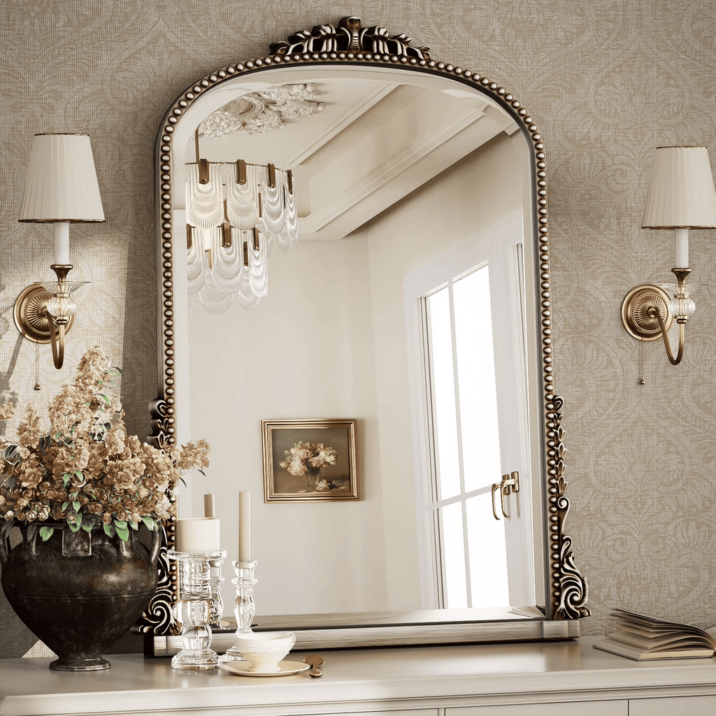 33"x 24" Arched Decorative Mirror Wall-Mounted,Antique Silver