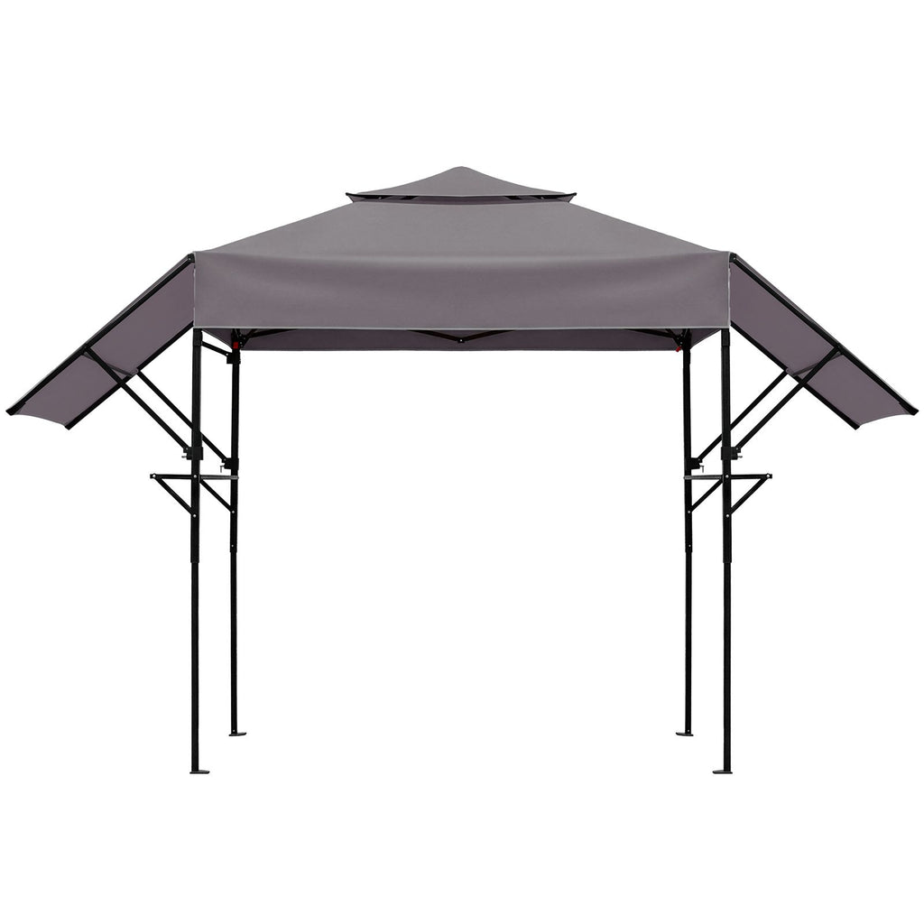 3.3x12.5FT Double Top Grill Gazebo, Dark Gray Polyester BBQ Canopy with Adjustable Side Sunshades, Black Powder Coated Folding Frame, Mesh Trays & Carry Bag