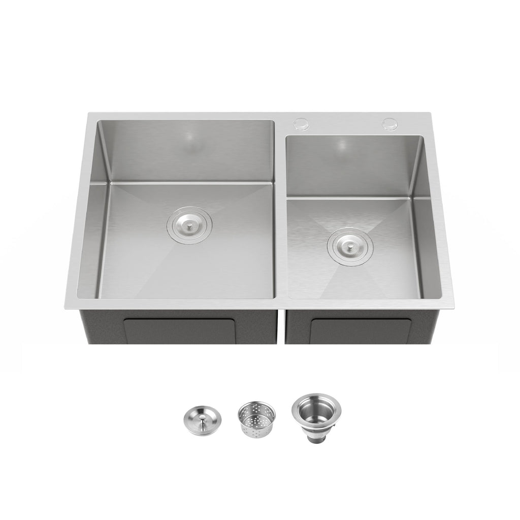 33"x19" Embedded Double Bowl Kitchen Sink, Overmount Handmade Sink in Brushed (Sink only)[Unable ship weekends, TK/TEMU only for pickup]