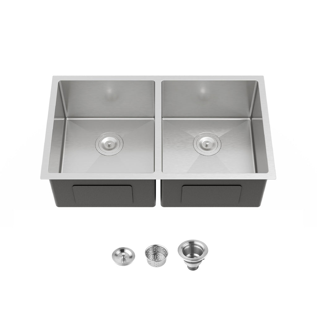 33"x19" Embedded Double Bowl Kitchen Sink, Undermount Handmade Sink in Brushed (Sink only)[Unable ship weekends, TK/TEMU only for pickup]