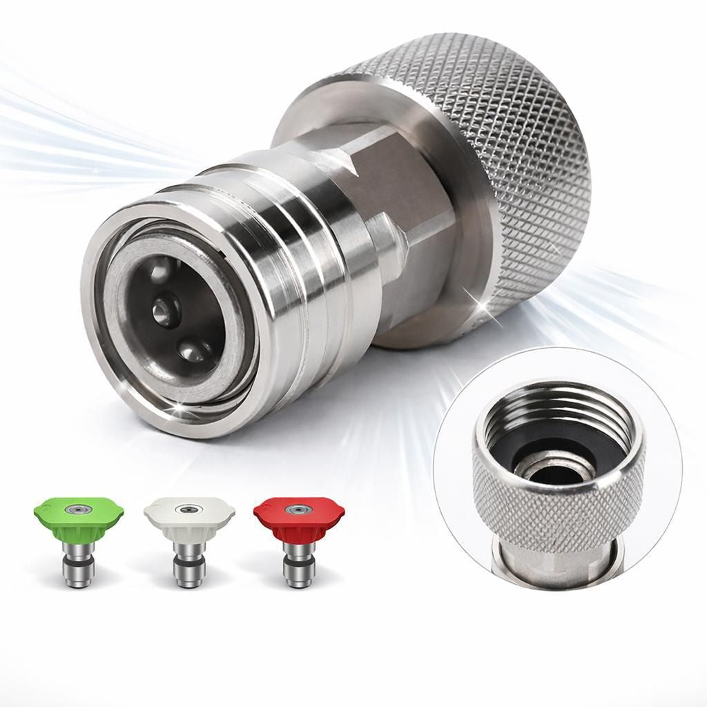 3/4" GHT to 1/4" Quick Connect Garden Hose to Pressure Washer Adapter, Stainless Steel Garden Hose Connectors, Tool-Free Install, Leak-Proof for Car Washing, Yardwork