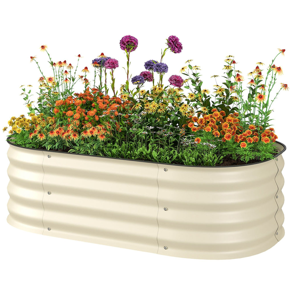 3.4' x 2' x 1' Galvanized Raised Garden Bed Kit, Metal Planter Box with Safety Edging, Cream