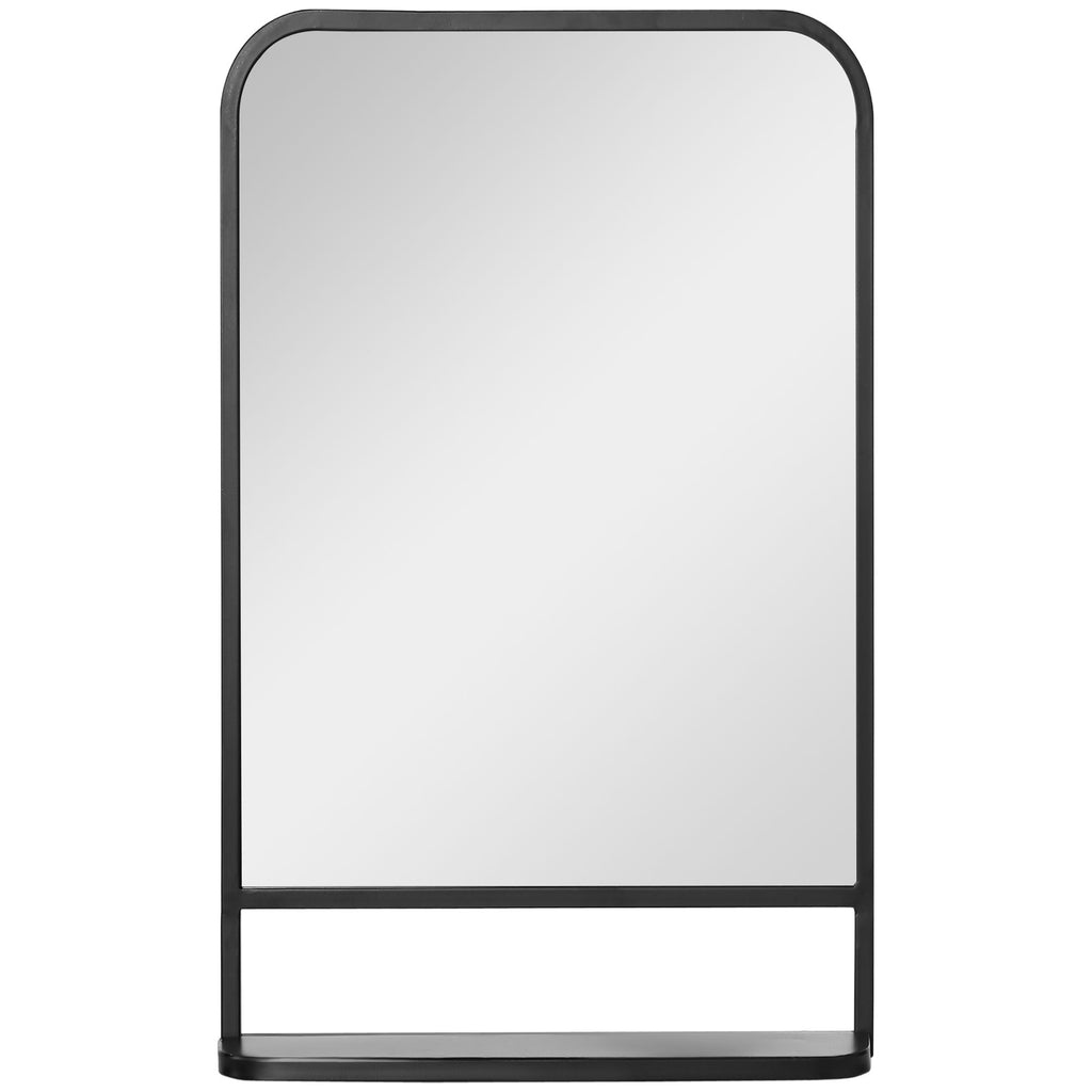 34x21" Contemporary Wall Mirror with Shelf, Square, Black, for Living Room, Bedroom