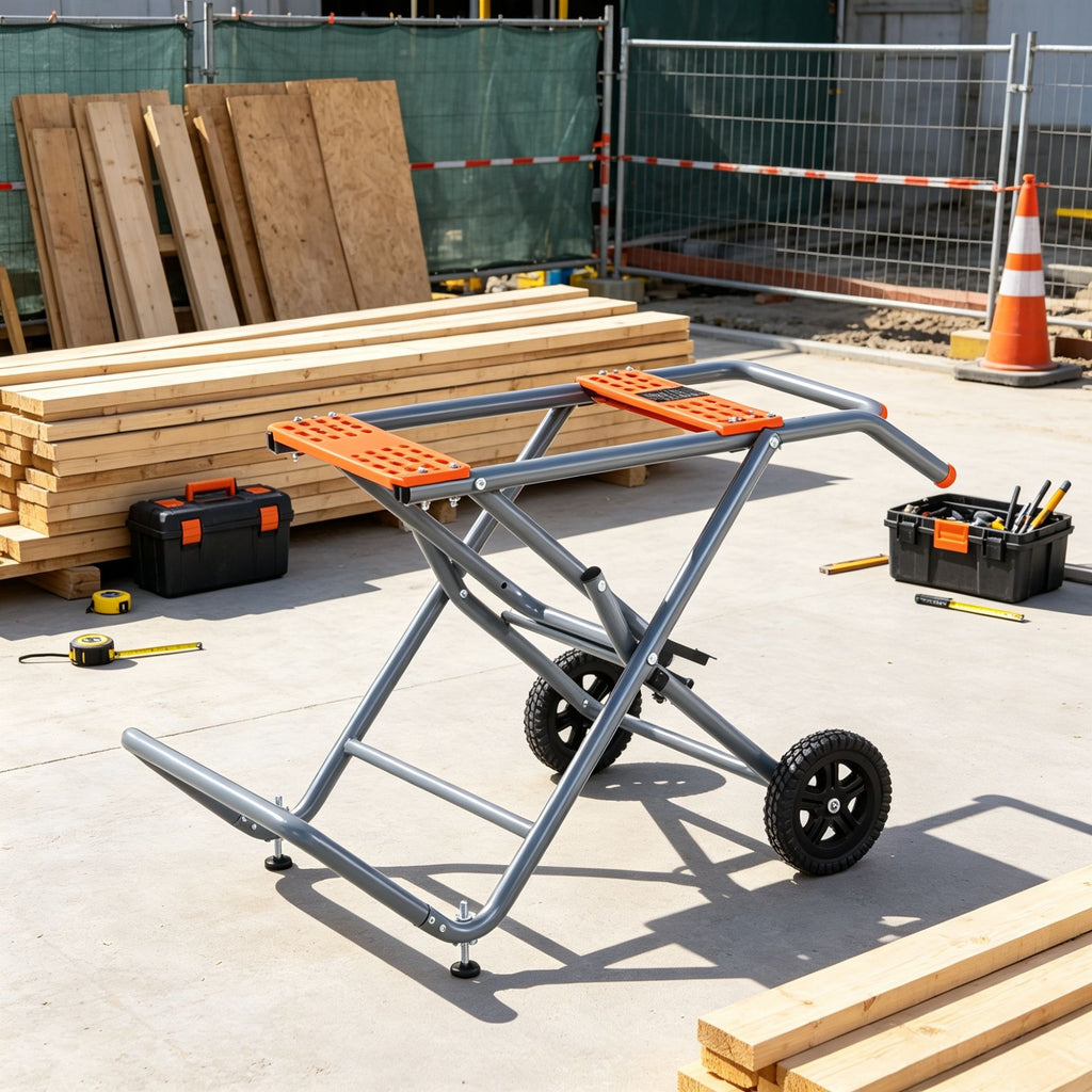 350 lbs Portable Table Saw Stand, Rolling Foldable Heavy Duty Construction with 8 Inch Rubber Wheels, Universal Fit for Most Table Saws, Easy Storage