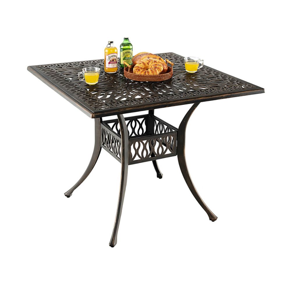 35.4 Inch Aluminum Patio Square Table with Umbrella Hole