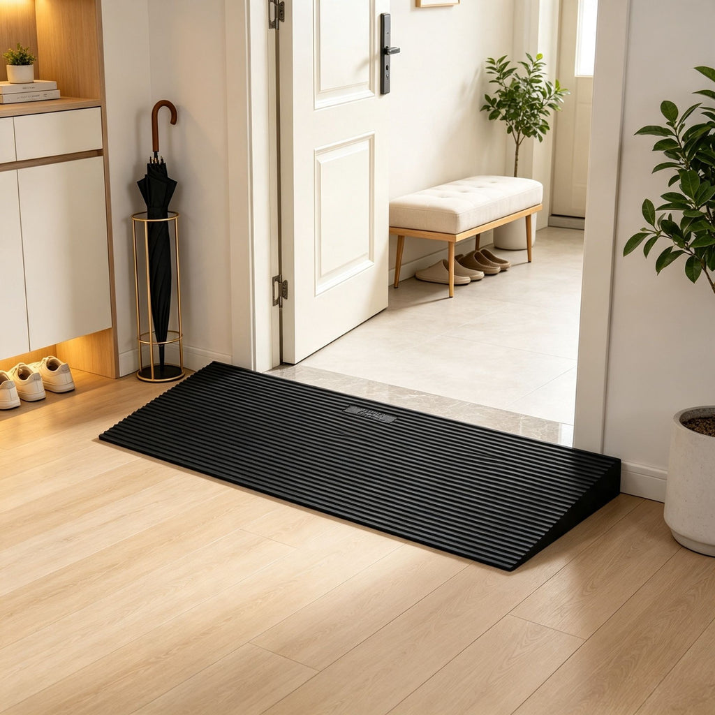 35.4" Wide Cuttable Threshold Ramp, Natural Rubber Non-Slip Surface with Double-Sided Tape, for Sweeping Robot, Wheelchair & Doorways
