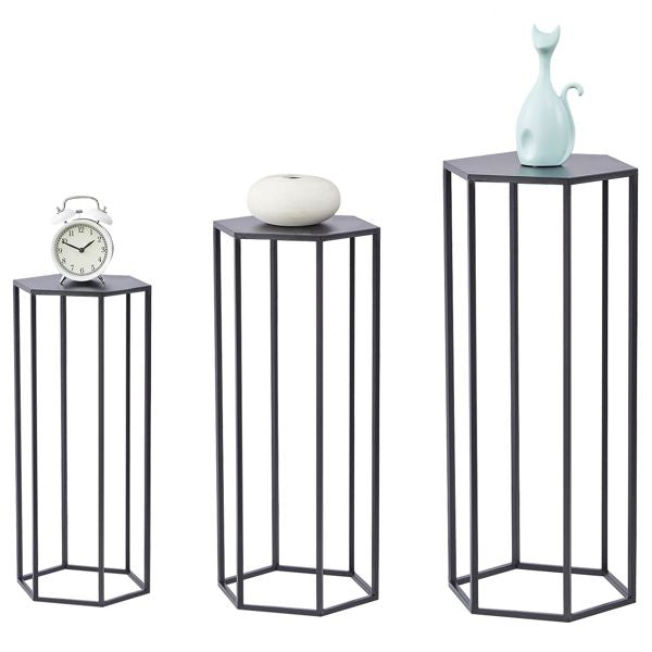 35.43" High Set of 3 Metal Plant Stand Black Nesting Display End Table High Hexagon Rack Indoor Flower Holder Corner Planter Pot Rack Living Room & Patio Decor H23/27/35" Green