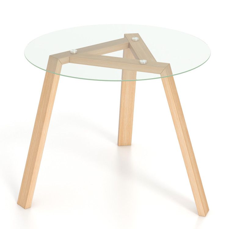 35.5 Inches Round Glass Dining Table for 4 with Rubber Wood Frame
