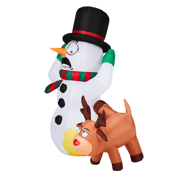 3.5FT Lighted Christmas Inflatable Decoration, Inflatable Snowman and Naughty Reindeer, Funny Blow Up Yard Decorations with Built-in LED Lights for Holiday Party Front Yard Lawn Garden Decor