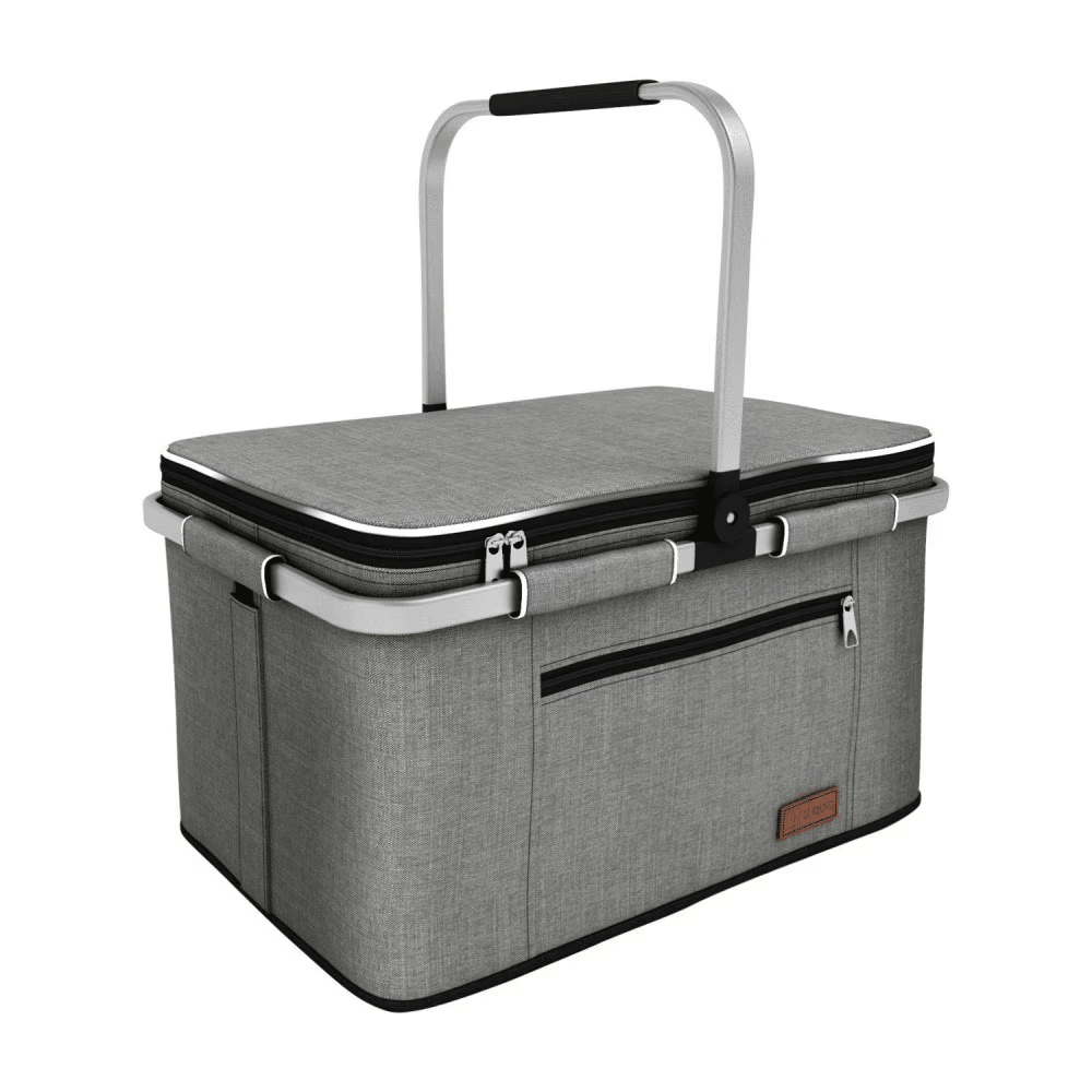 35L Large 2 Layers Picnic Basket Waterproof Thermal Insulation Foldable Aluminum Alloy Frame with Removable Inner BagforPicnic Camping Fishing ShoppingKitchenCar Trunk