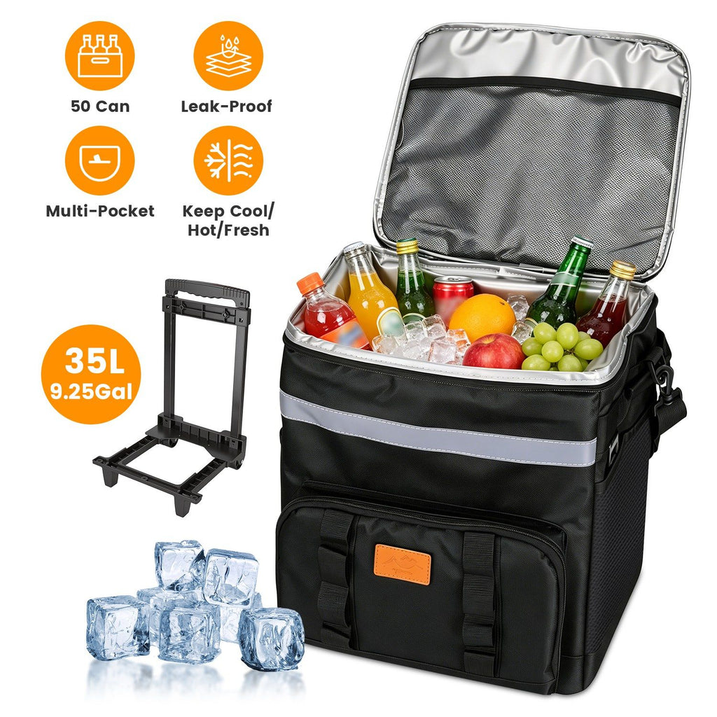 35L Rolling Cooler Bag 2-in-1 Insulated Lunch Backpack with Telescopic Handle Wheels Adjustable Shoulder Strap Portable Thermal Cooler Bag for Camping Picnic Beach Fishing