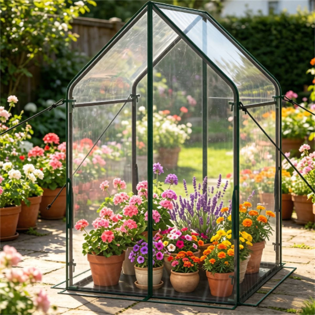 36"× 36" × 60" Portable Mini Greenhouse with PE Bottom Mat, 36×60 Inch Clear PVC Plant Grow Tent, Wind Resistant Metal Frame Outdoor Green House with Stakes & Ropes