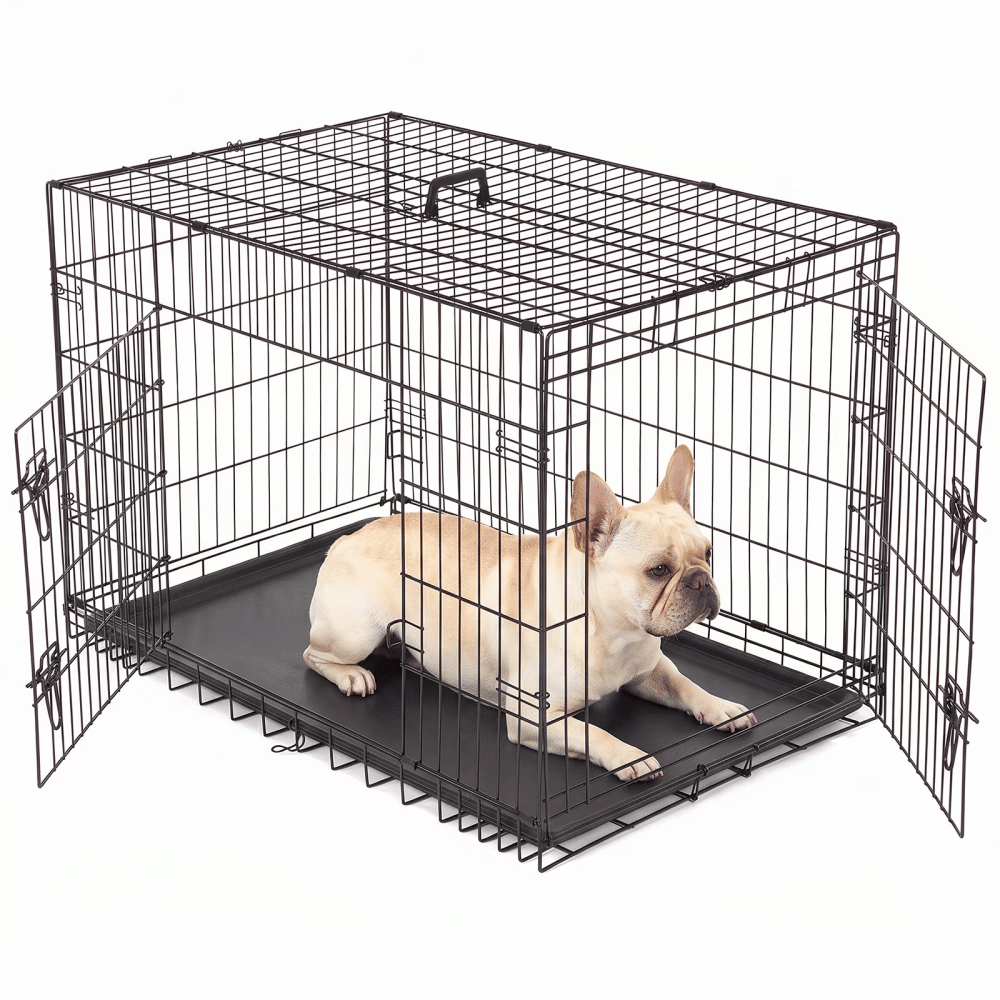 36-48 Inch Double Door Dog Crate - Heavy Duty Foldable Metal Cage with Divider, Removable Tray & Enhanced SafetyDesignfor Large Dogs, Black