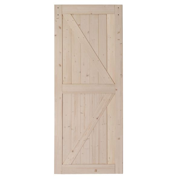 36 in. x 84 in. Unfinished Sliding Barn Door ; K Frame; Solid Spruce Wood; Requires Simple DIY Assembly