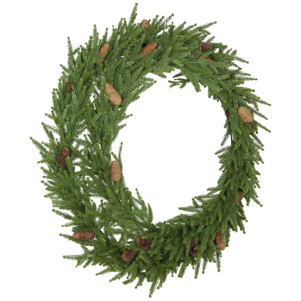 36 inch Christmas Wreath, Artificial Norfolk Pine Wreath with Pine Cones and Realistic Branches for Door, Wall