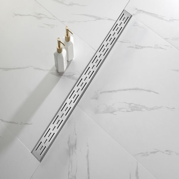 36 Inch Linear Shower Drain with Removable Brick Patterned Grate Cover, 304 Stainless Steel Shower Floor Drain with Hair Strainer and Leveling Feet