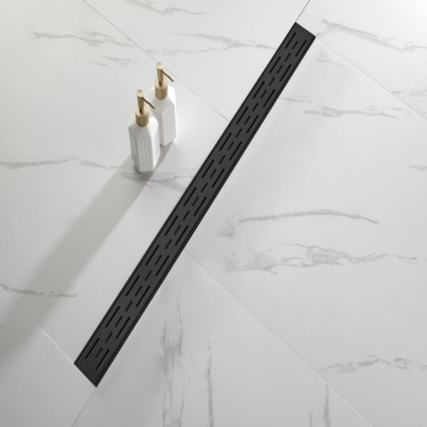 36 Inch Linear Shower Drain with Removable Brick Patterned Grate Cover, 304 Stainless Steel Shower Floor Drain with Hair Strainer and Leveling Feet