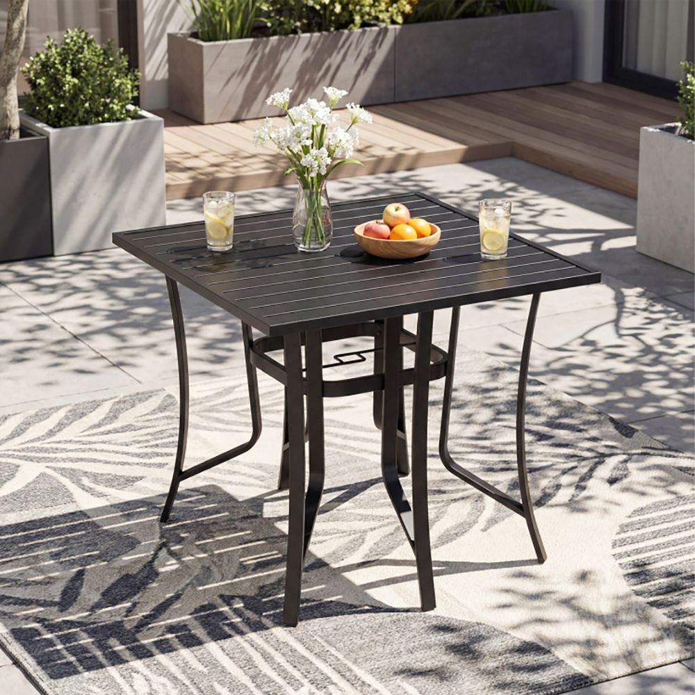 36 Inch Square Patio Table for 4 Metal Dining Table with Umbrella Hole