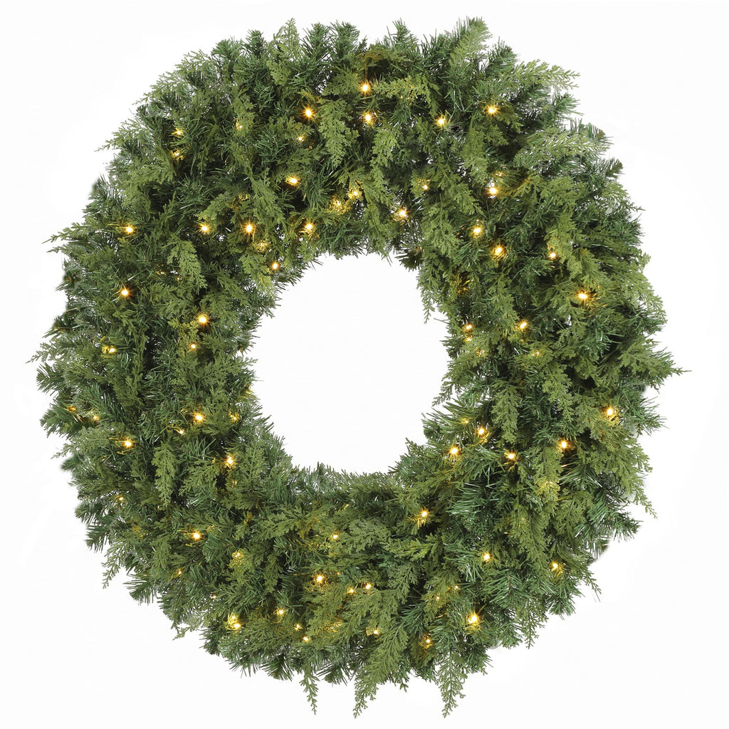 36" Prelit Crestwood Spruce Artificial Christmas Wreath, Christmas Decor with Bow, LEDs, 8 Modes, Realistic Tips