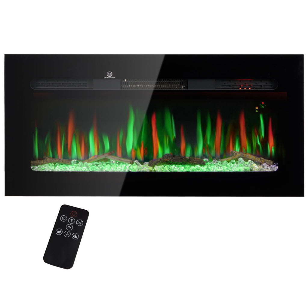 36" Recessed and Wall Mountable Fireplace Heater with Remote Control, Adjustable Flame Color and Brightness