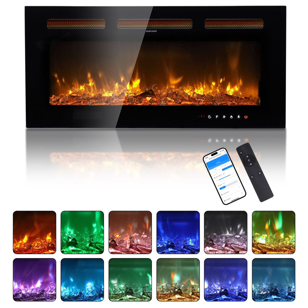 36" Smart WiFi Electric Fireplace Insert, 1500W Wall Recessed/Mounted, Freestanding Fireplace Heater with Remote Control, 12 Color Adjustable Flames, Thermostat, 8H Timer, 5 Brightness Settings