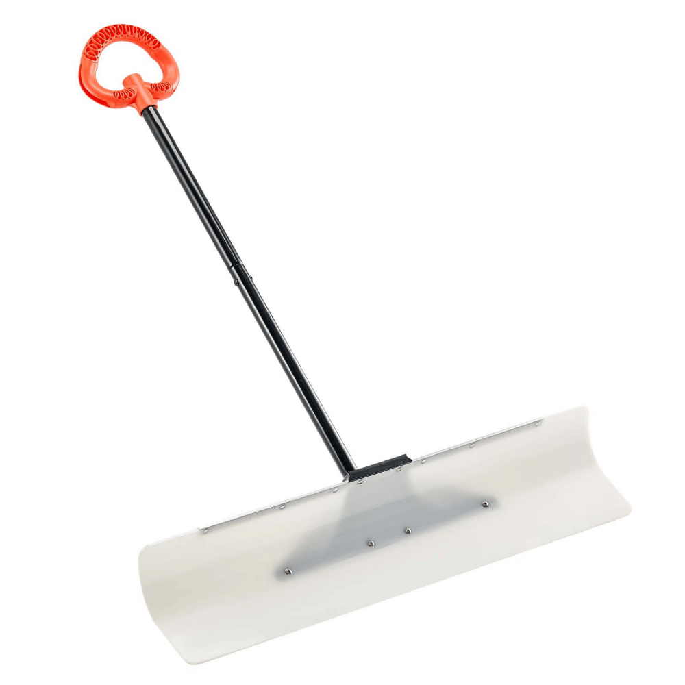 36" Snow Pusher Shovel with Metal Edge, HDPE Blade, Anti-SlipGrip, Segmented Handle,forDriveway Deck Stairs Winter Snow Removal
