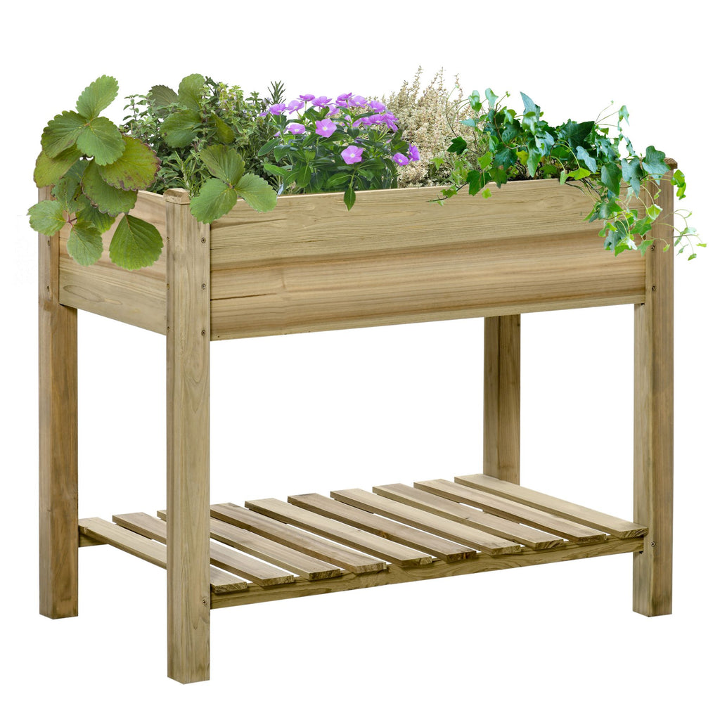 36" x 20" x 30" Raised Garden Bed with Legs and Storage Shelf, Elevated Wood Planter Box, Gardening Standing Growing Bed for Backyard, Patio