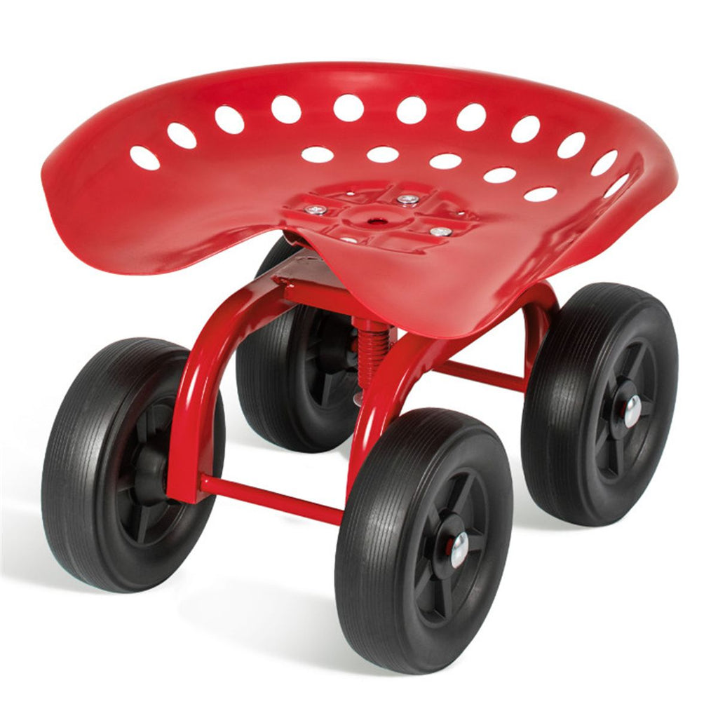 360 Garden Rolling Workseat with Swivel Seat and Adjustable Height-Red
