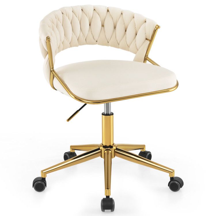 360° Height Adjustable Swivel Upholstered Desk Computer Chair with Hand-woven Back