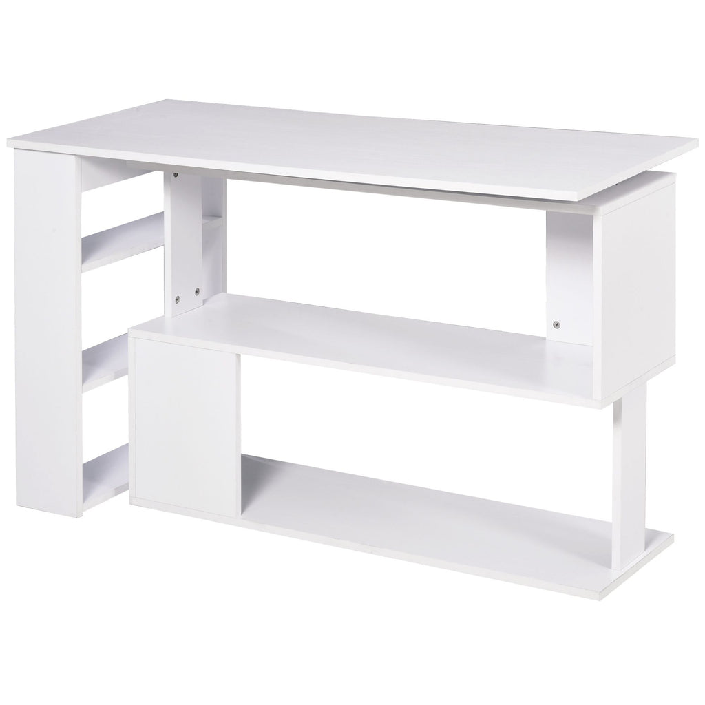 360Â° Rotating Home Office Desk L Shaped Corner Computer Desk with Storage Shelves, Writing Table Workstation, White