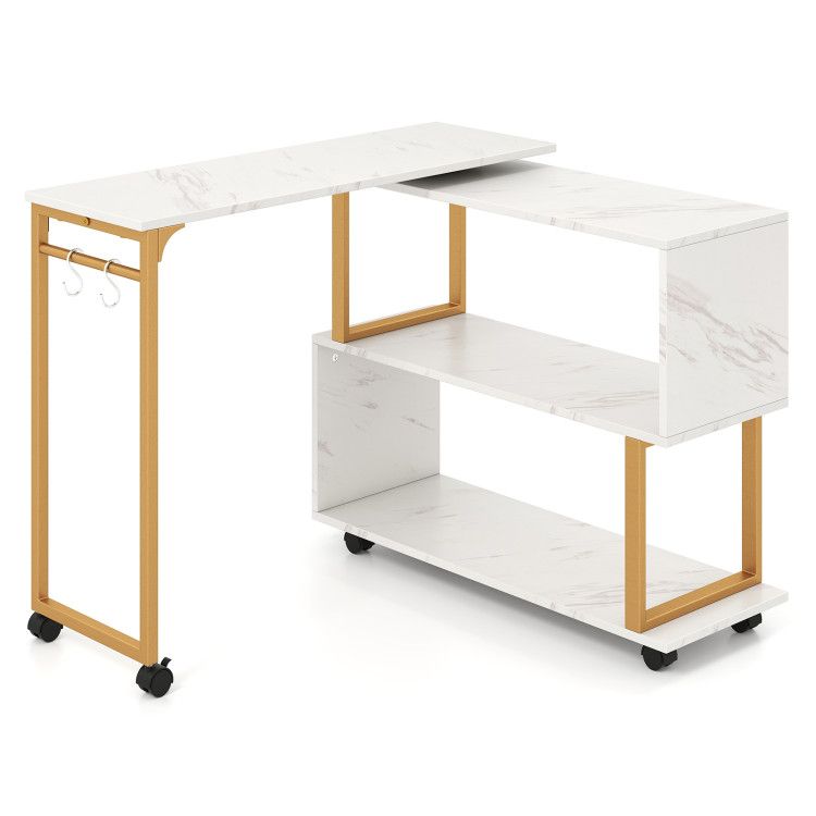 360° Rotating Sofa Side Table with Storage Bookcase and Hooks for Living Room