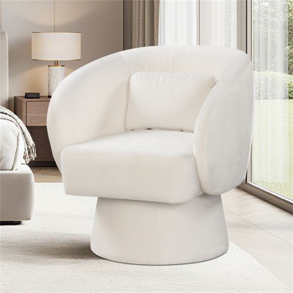 360° Swivel Barrel Chair - Plush Upholstery+Lumbar Pillow, 400lbs Capacity, Beige