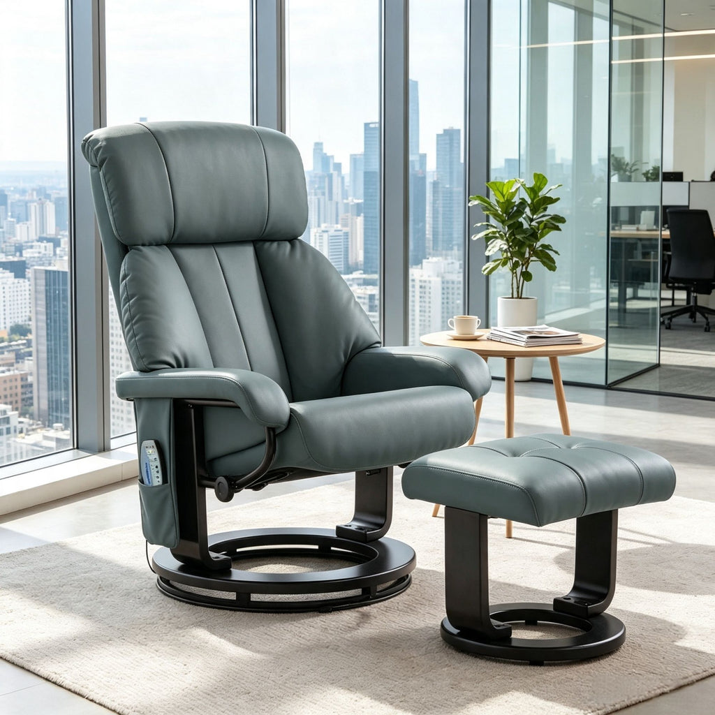 360 Swivel Massage Recliner Chair, 10-Point Vibration Footstool for Living Room