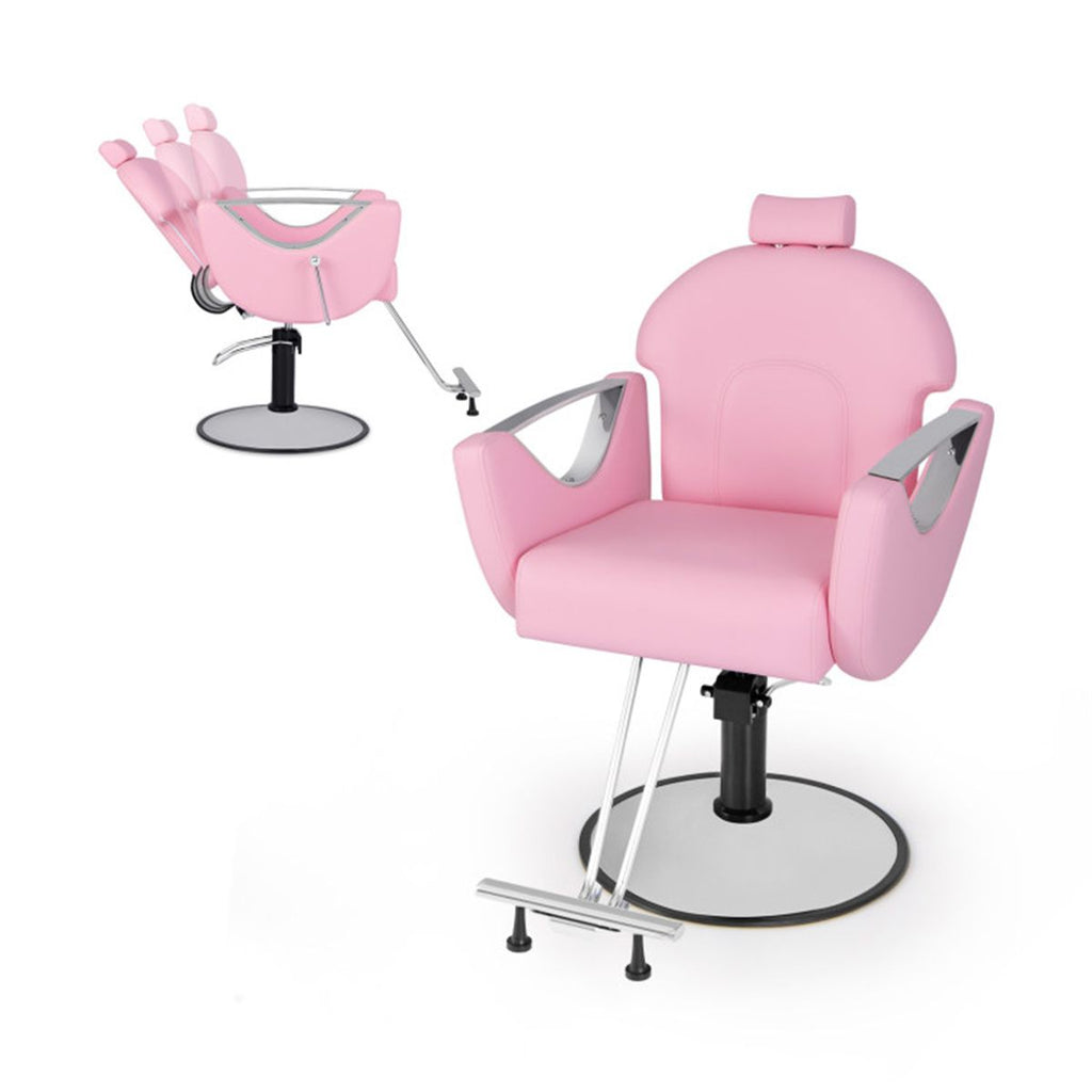 360° Swivel Reclining Barber Chair, Ergonomic Salon Chair with Hydraulic Pump (Pink)