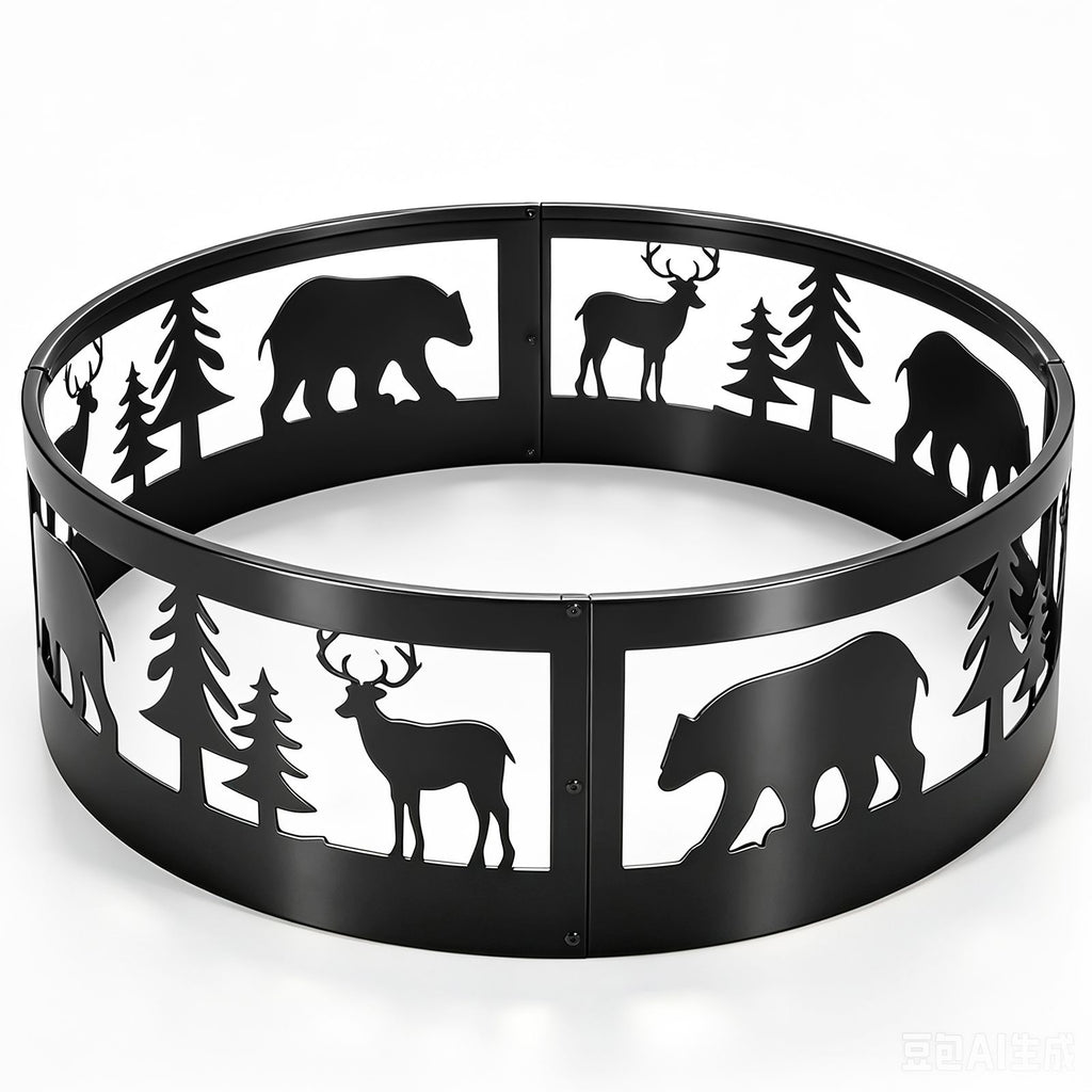 36in Fire Ring, Bear Pattern, Round, Iron