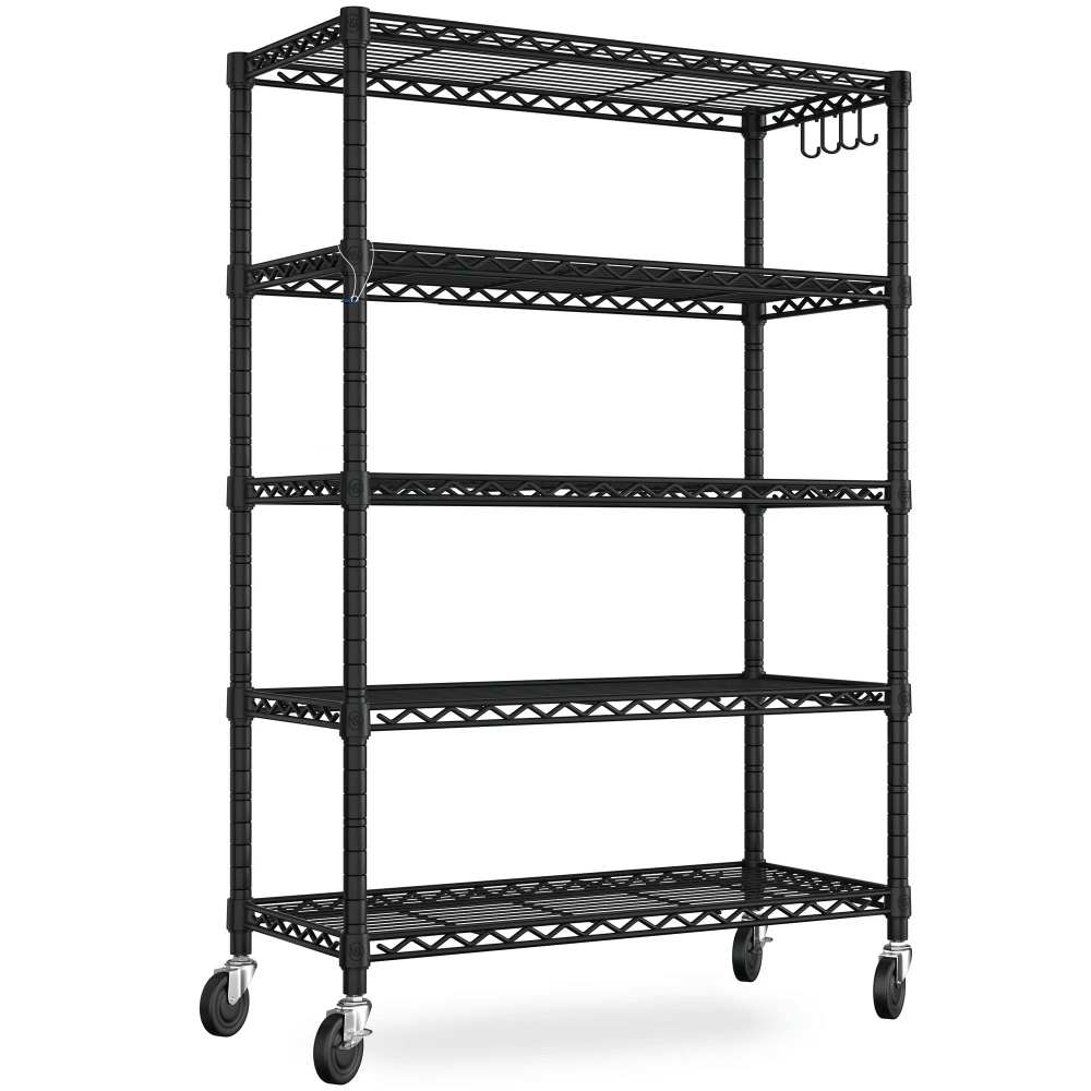36"W x 14"D x 71"H Storage Shelves, 5-Tier Wire Shelf, Heavy Duty Garage Shelving Unit with Wheels , Wire Rack for Pantry, Kitchen&Closet, Black(Shipment from Walmart)