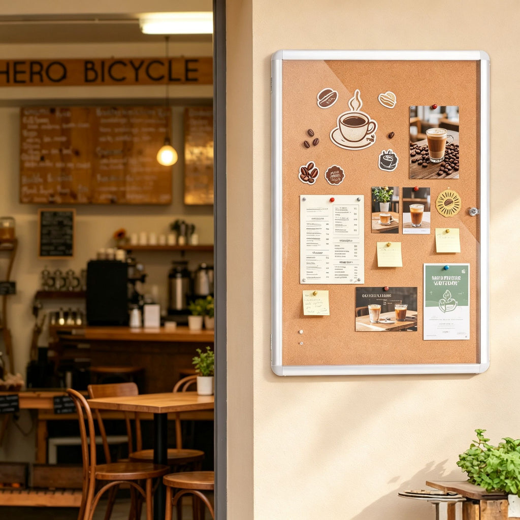 36"x24" Enclosed Cork Bulletin Board with Aluminum Frame, Lockable Acrylic Door Display Case with 2 Keys, Weather-Resistant for School Office & Home
