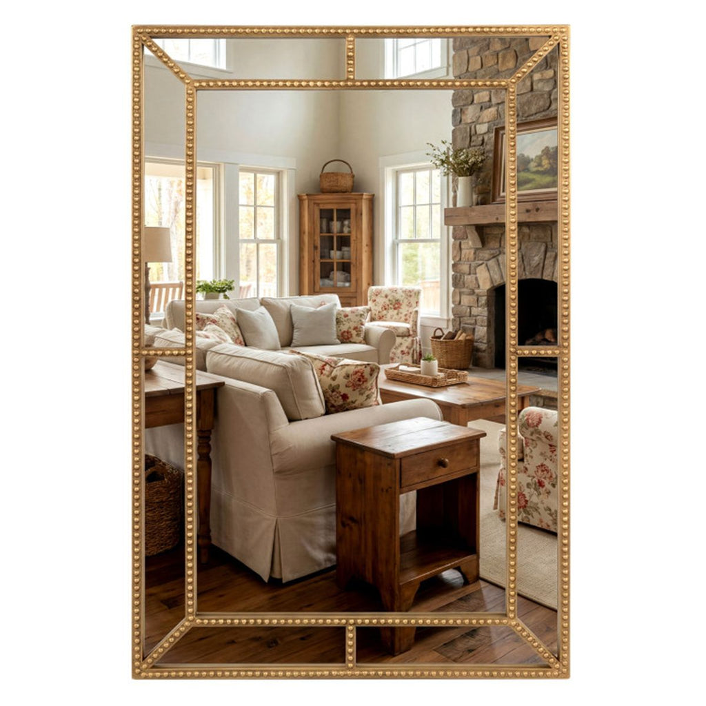 36"x24" Gold Beaded Metal Frame Decorative Wall Mirror, High-Definition Distortion-Free Mirror