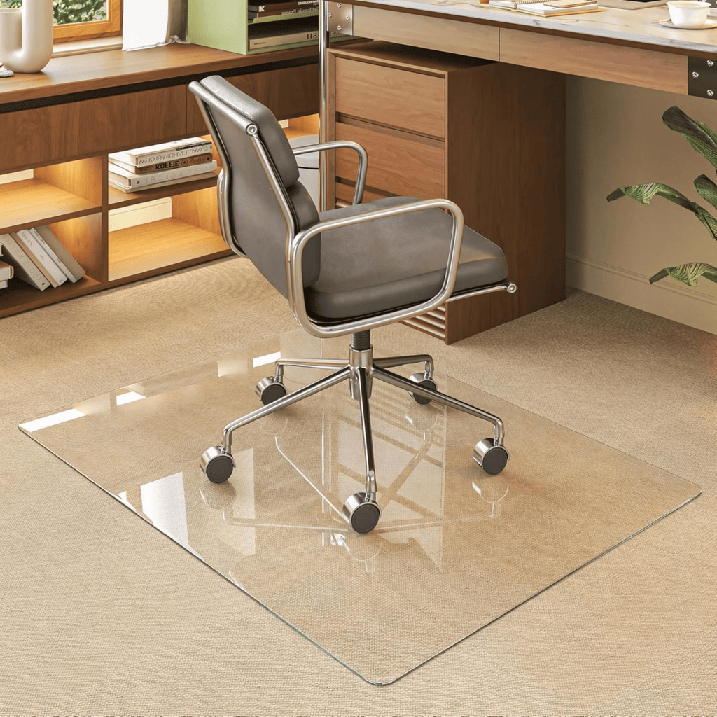 36"x46" Tempered Glass Office Chair MatforCarpeted or Hardwood Floors,Clear