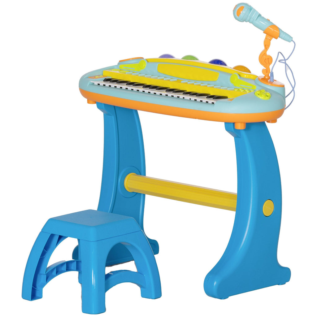37 Key Kids Piano Keyboard with Microphone, Stool, for 3-6 Years, Blue