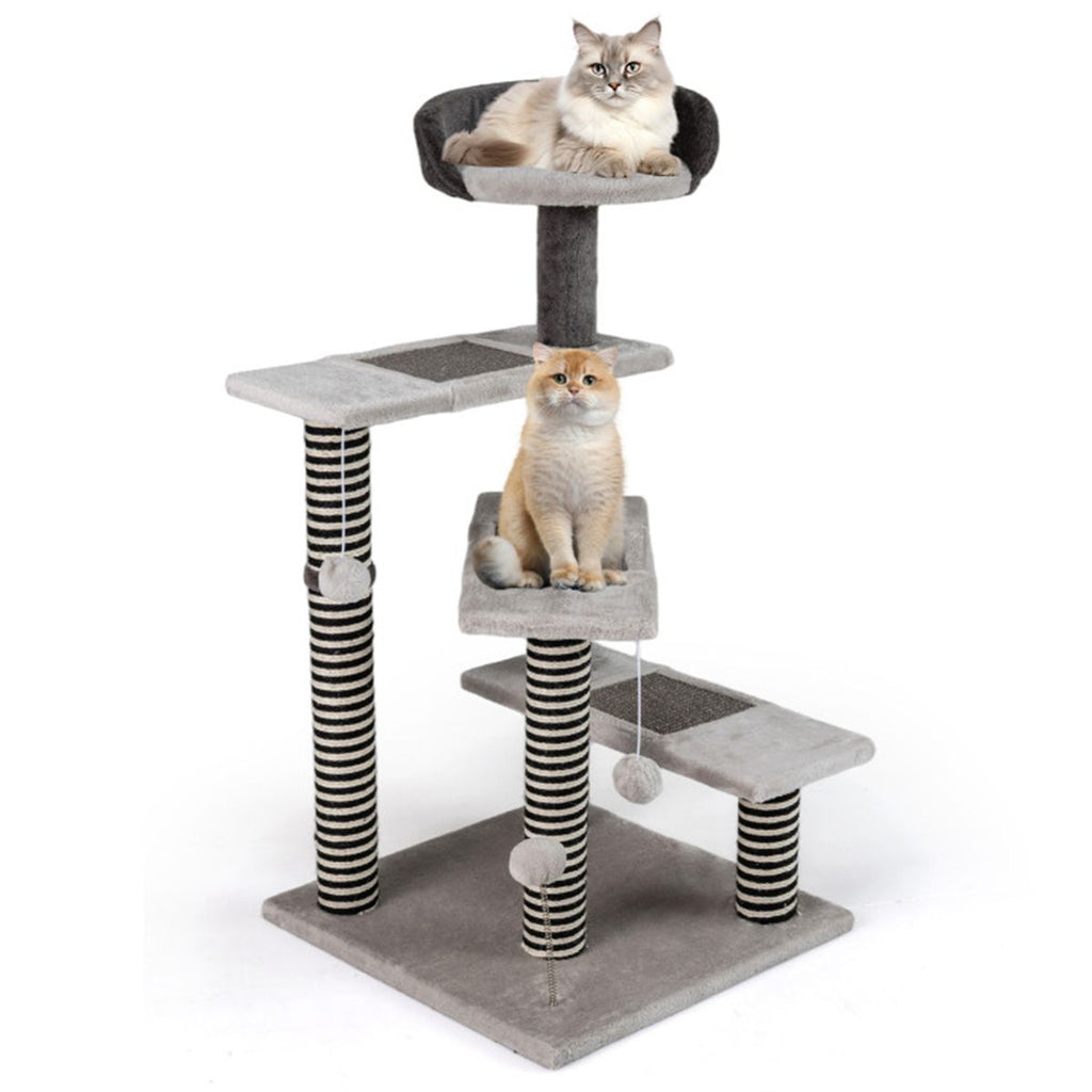 37" tall Cat Stairs with Scratching Mats - 3-Tier Perches, Spring Ball & Dangling Toys for Cats