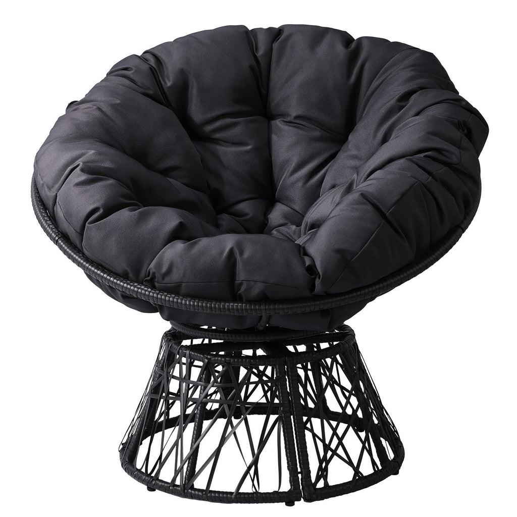 38" Ergonomic Swivel Wicker Papasan Chair with Thick Tufted Cushions, 360 Degree Rotatable Chairs for Living Room Bedroom Reading Room, Gray Cushion