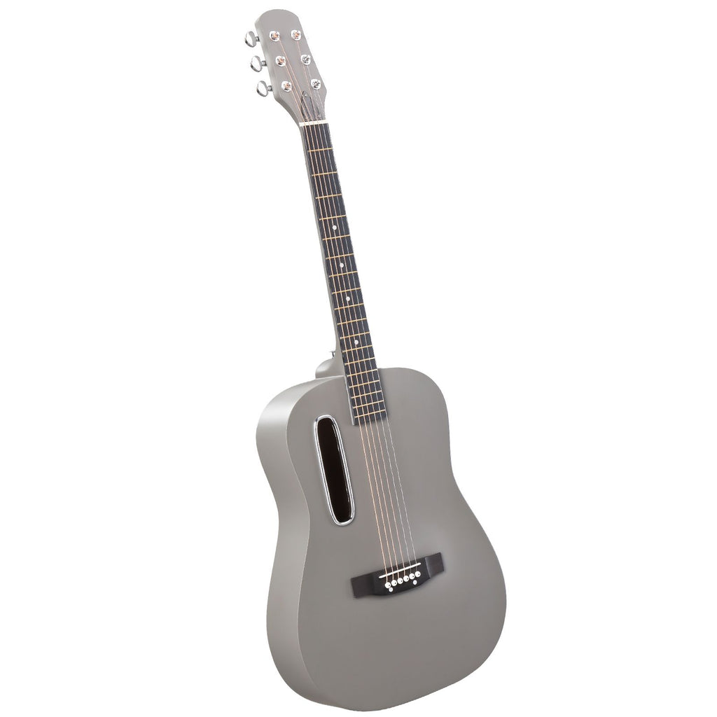38 Inch Acoustic Guitar for Beginners, H Body Shape, Basswood Folk Guitar in Matte Gray, 6-String Student Guitar with Case, Picks and Strap