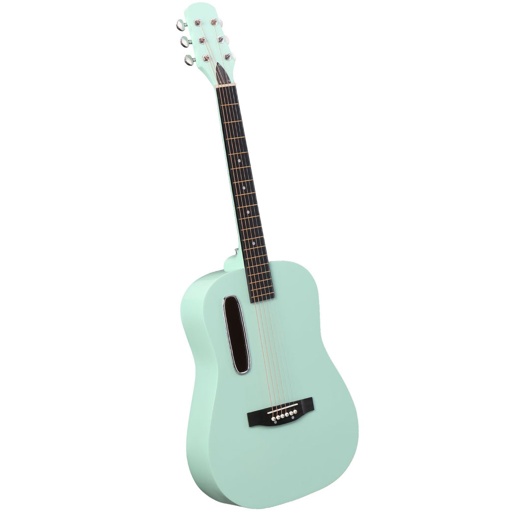 38 Inch Acoustic Guitar for Beginners, H Body Shape, Basswood Folk Guitar in Mint Green, 6-String Student Guitar with Case, Picks and Strap