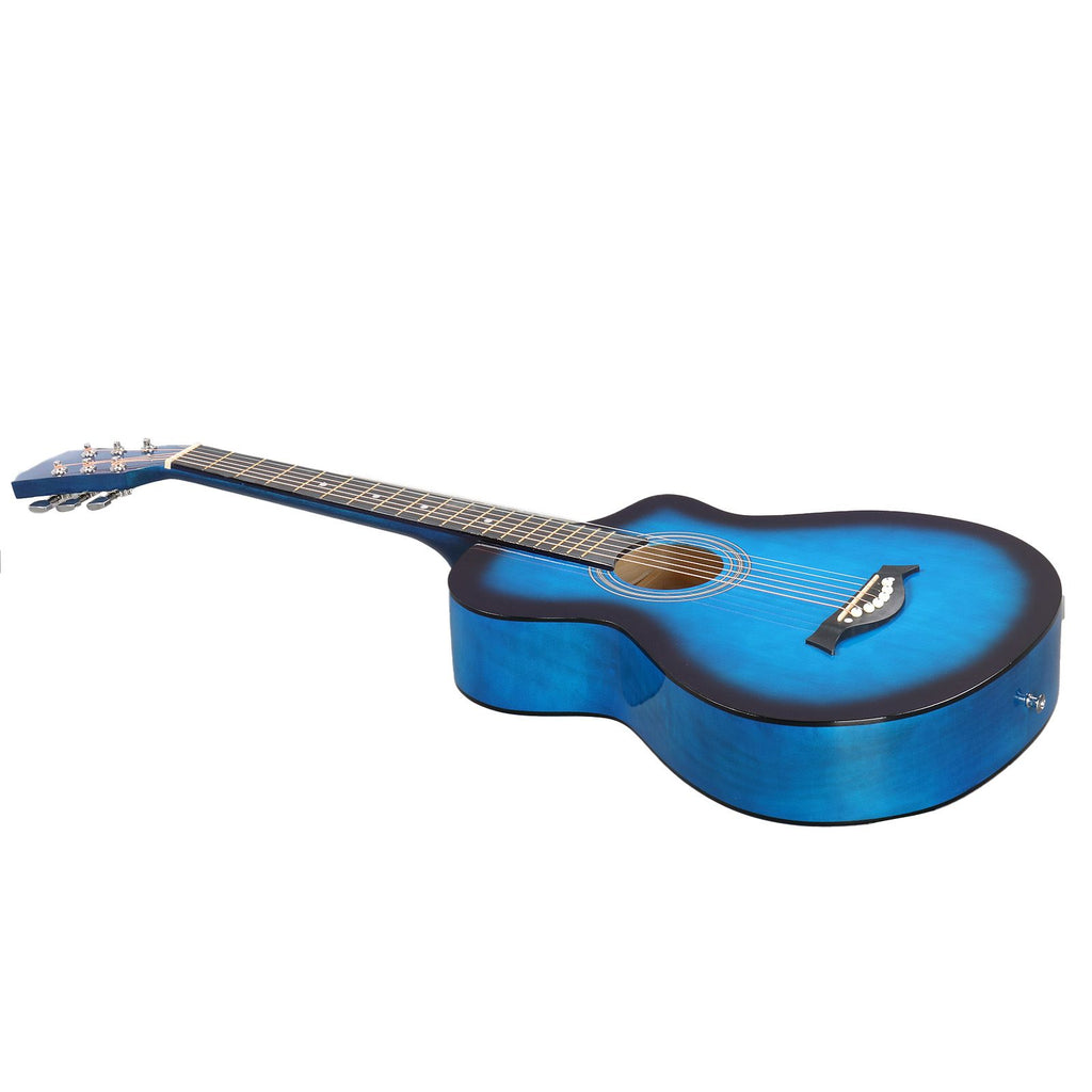 38 Inch Acoustic Guitar for Beginners, JF Body Shape, Basswood Folk Guitar in Fade Blue Finish, 6-String Student Guitar with Case, Picks and Strap