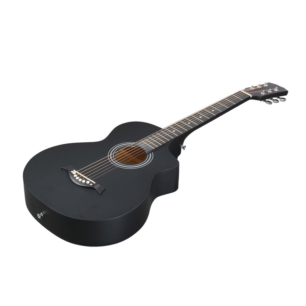 38 Inch Acoustic Guitar for Beginners, JF Body Shape, Basswood Folk Guitar in Matte Black, 6-String Student Guitar with Case, Picks and Strap