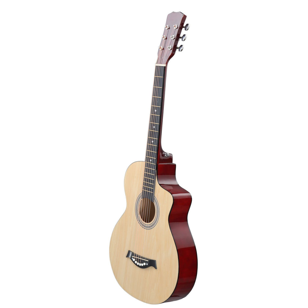 38 Inch Acoustic Guitar for Beginners, JF Body Shape, Basswood Folk Guitar in Natural Wood Color, 6-String Student Guitar with Case, Picks and Strap