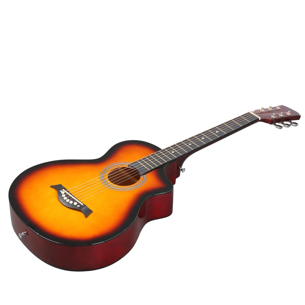 38 Inch Acoustic Guitar for Beginners, JF Body Shape, Basswood Folk Guitar in Sunset Color, 6-String Student Guitar with Case, Picks and Strap