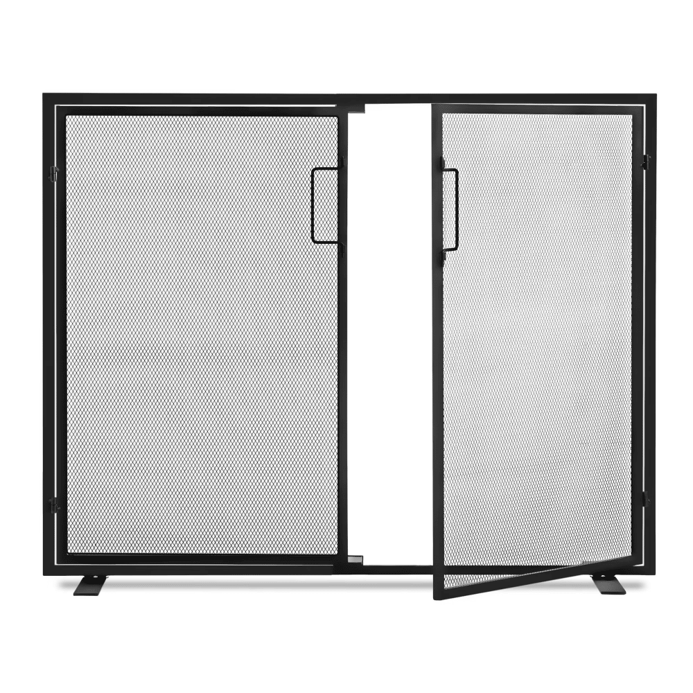 38.5x31 inch Black Fireplace Screen, Hand-Forged Iron Spark Guard with Magnetic Doors for Living Room,Black